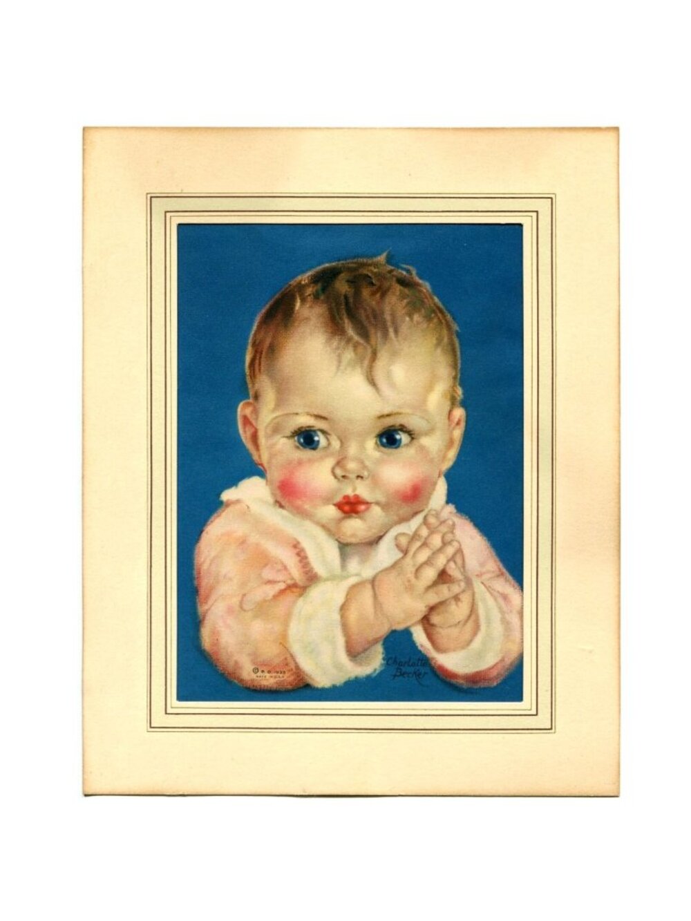 Now I Lay Me Baby Prayer Print – Vintage 1935 Charlotte Becker Lithograph – 8x10